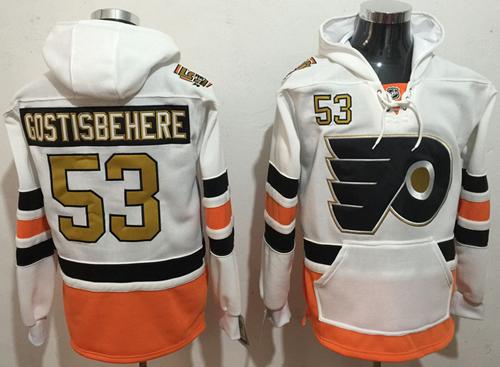 Flyers #53 Shayne Gostisbehere White 3rd Name & Number Pullover NHL Hoodie